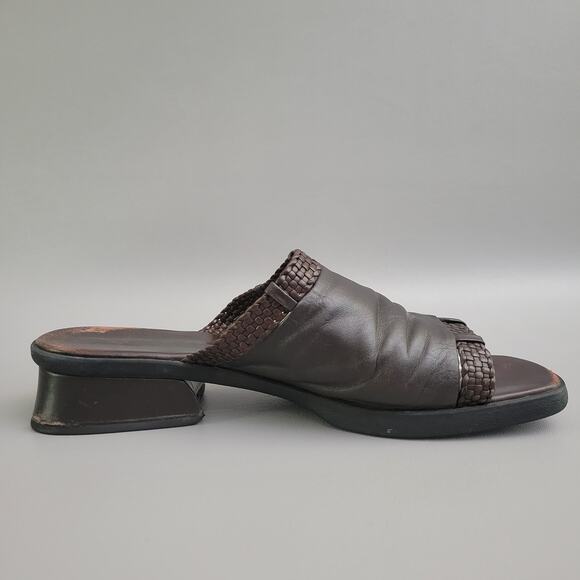 Cole Haan Cassidy Leather Slip On Slides Dark Brown VTG 90s Chunky Heel 10.5 - Picture 2 of 11
